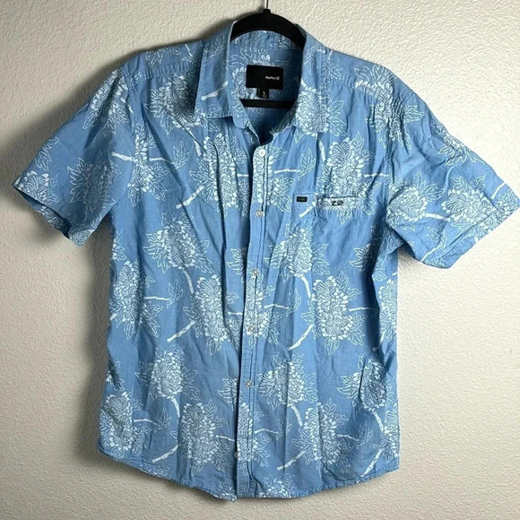 🌸Men’s Hurley Button Down 100% Cotton Short Sleeve - Picture 1 of 8